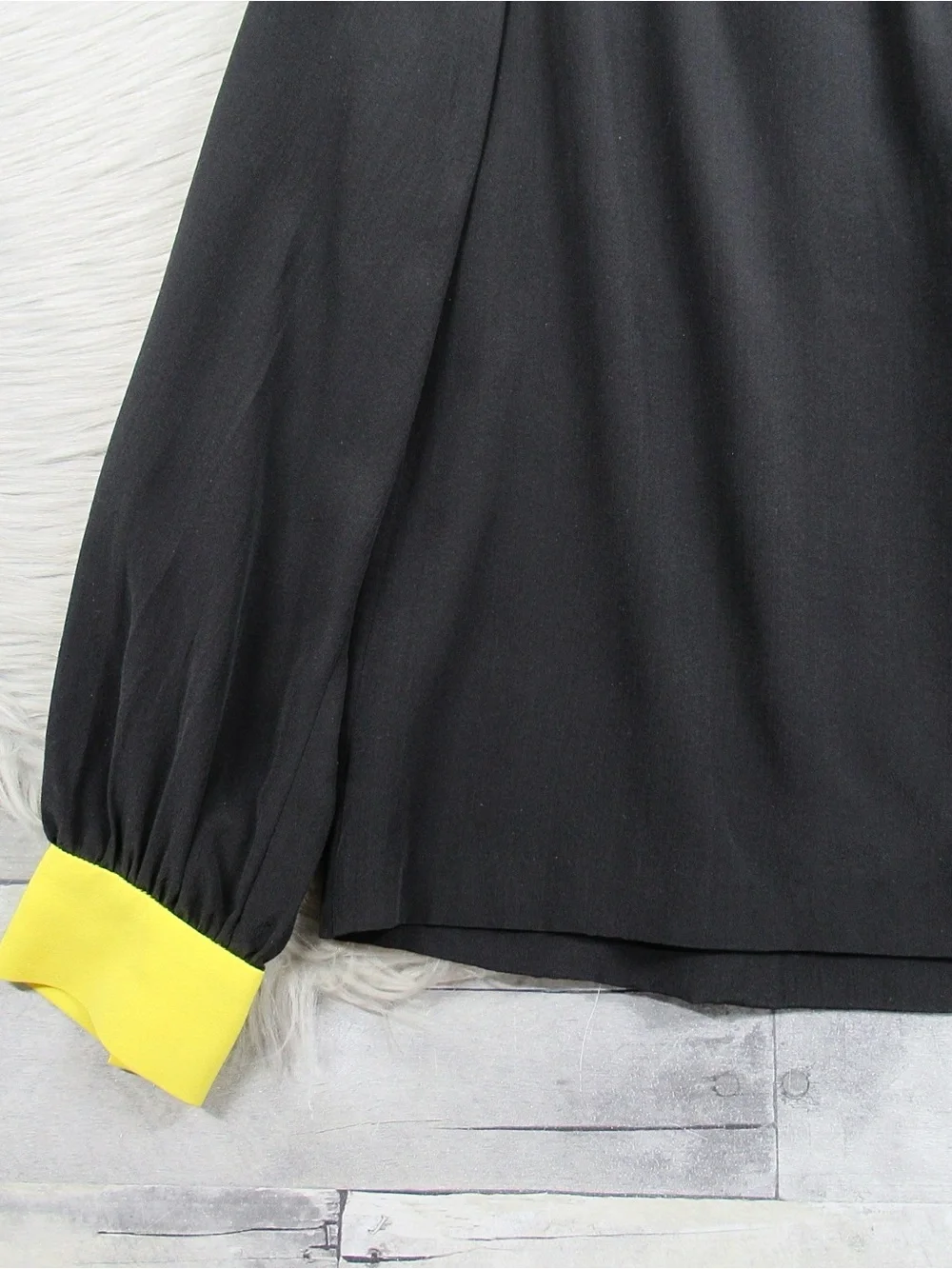 Kate Spade Silk Color-Block Blouse Cream Yoke Yellow Cuffs - Size 4